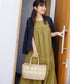 【小倉優子さん着用・洗える・XSサイズ】麻調ピンタックロングワンピース